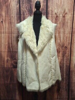 Midnight Velvet Cream Faux Fur Trim Suede-Look Vest Size 3x